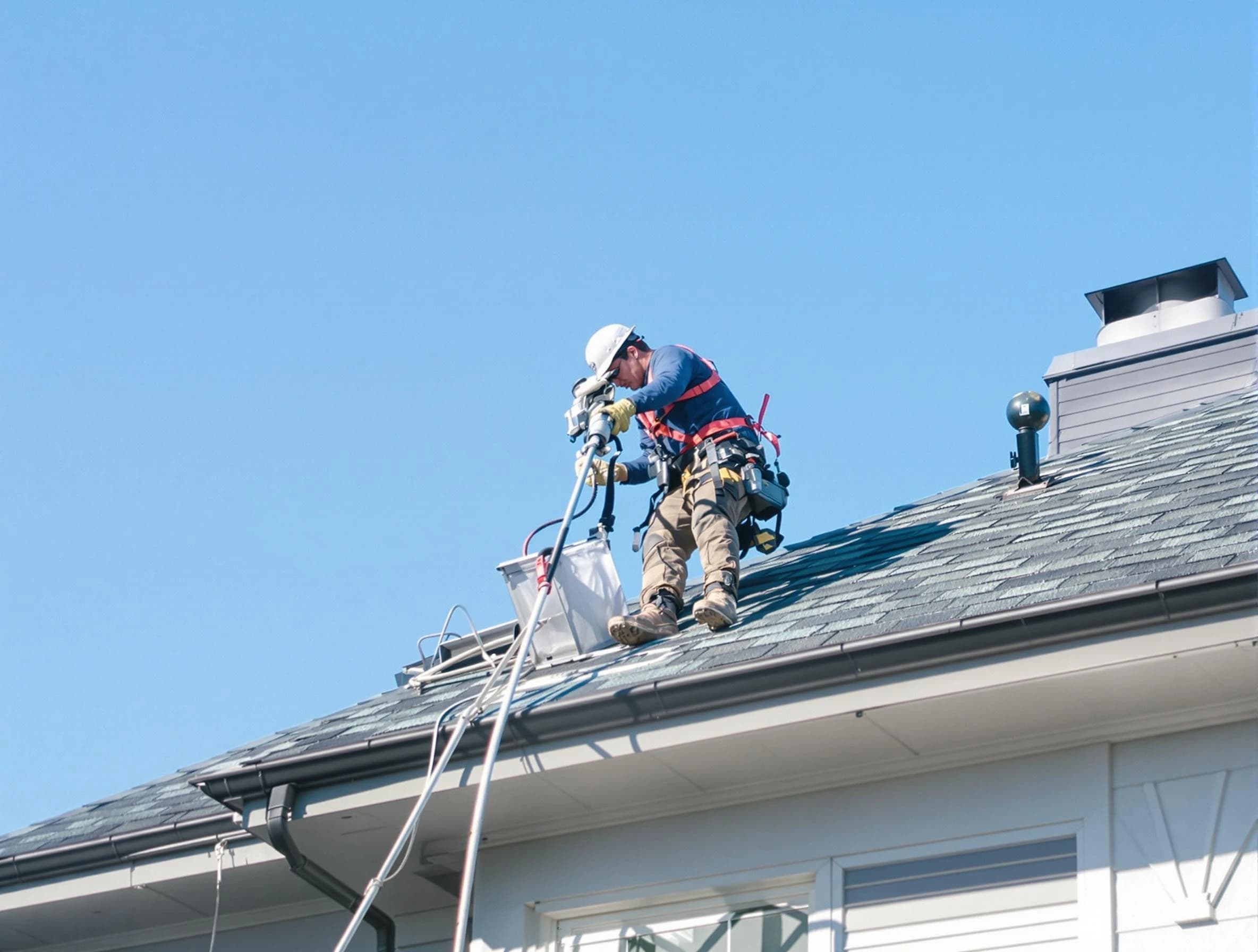 South Fayette Dryer Vent Cleaning certified technician cleaning a roof-mounted dryer vent system in South Fayette