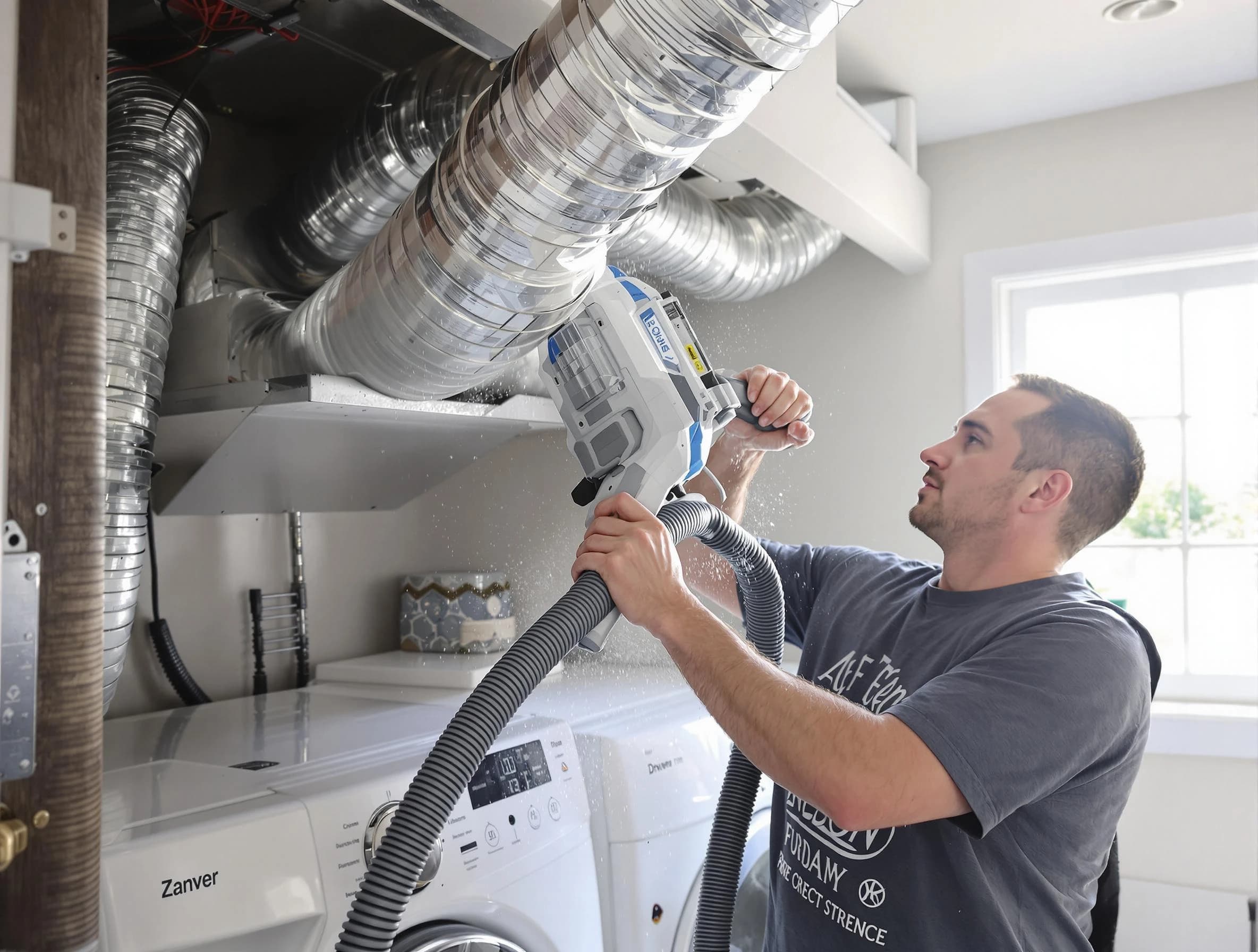 South Fayette Dryer Vent Cleaning specialist cleaning deep within a dryer vent duct system in South Fayette